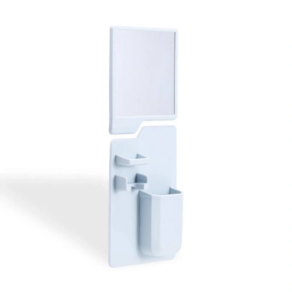 Minimalist Wall-Mounted Bathroom Organizer w/ Mirror – Modern Storage 🤍